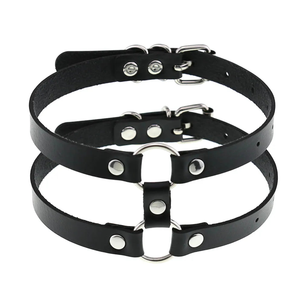สร้อยคอโชกเกอร์ BDSM สไตล์พังค์สำหรับผู้ชาย สร้อยคอหนังสังเคราะห์โกธิค โซ่คาดตัวสำหรับผู้หญิง