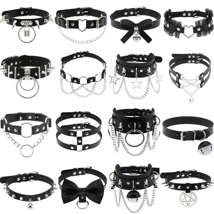 สร้อยคอโชกเกอร์ BDSM สไตล์พังค์สำหรับผู้ชาย สร้อยคอหนังสังเคราะห์โกธิค โซ่คาดตัวสำหรับผู้หญิง