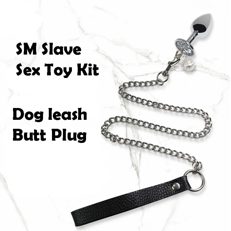 BDSM อุปกรณ์รัดคอ ปลอกคอ สายจูง ชุดปลั๊กอุดก้น ทาส SM ปลั๊กอุดก้นพร้อมโซ่กระดิ่ง สายจูงทาส ชุดเกมผู้ใหญ่คู่รัก