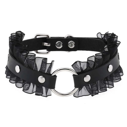 สร้อยคอโชกเกอร์ BDSM สไตล์พังค์สำหรับผู้ชาย สร้อยคอหนังสังเคราะห์โกธิค โซ่คาดตัวสำหรับผู้หญิง