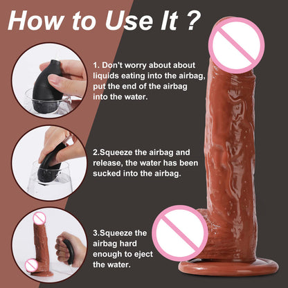 Realistic Squirting Dildo Ejaculating อวัยวะเพศชายสำหรับผู้เริ่มต้น. นุ่ม Dildo โค้งและลูกผู้หญิง G-Spot Anal Prostate