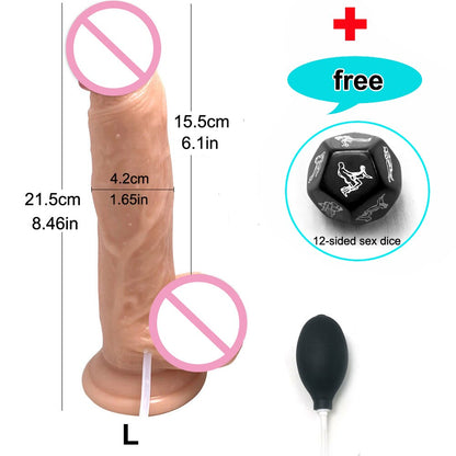 Realistic Squirting Dildo Ejaculating อวัยวะเพศชายสำหรับผู้เริ่มต้น. นุ่ม Dildo โค้งและลูกผู้หญิง G-Spot Anal Prostate