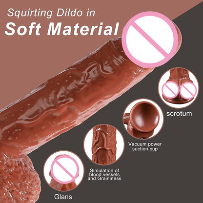 Realistic Squirting Dildo Ejaculating อวัยวะเพศชายสำหรับผู้เริ่มต้น. นุ่ม Dildo โค้งและลูกผู้หญิง G-Spot Anal Prostate