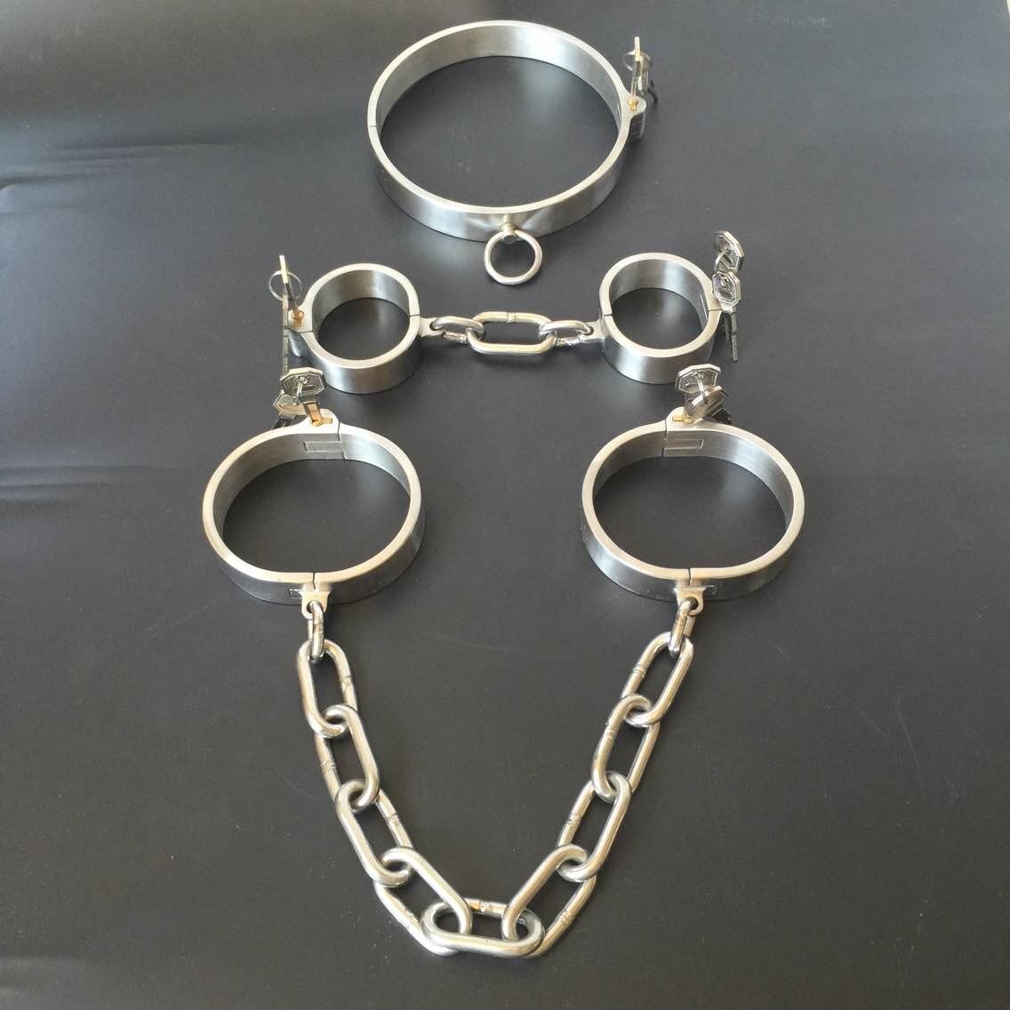 กุญแจมือข้อเท้าสเตนเลสสตีล โซ่ปลอกคอ กุญแจมือโซ่ BDSM สำหรับรัด สลักล็อคที่มองไม่เห็น อุปกรณ์ช่วยตัวเองทางเพศ