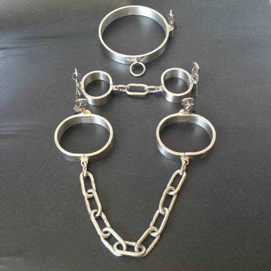 กุญแจมือข้อเท้าสเตนเลสสตีล โซ่ปลอกคอ กุญแจมือโซ่ BDSM สำหรับรัด สลักล็อคที่มองไม่เห็น อุปกรณ์ช่วยตัวเองทางเพศ