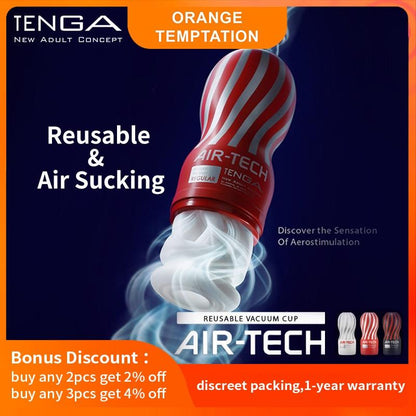 TENGA Reusable Vacuum Masturbators Original Air-Tech ช่องคลอดซิลิโคนนุ่มจริง อวัยวะเพศชายของเล่นผู้ชายถ้วยช่วยตัวเองแบบพกพาเซ็กซี่