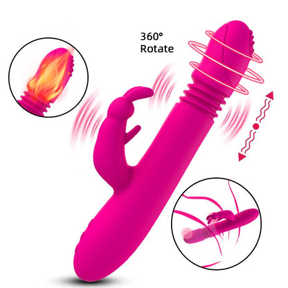 Telescopic Rabbit Rotating Heating G-Spot Dildo Vibrator Anal Clit Stimulator Female Masturbation Sex Toy for Women