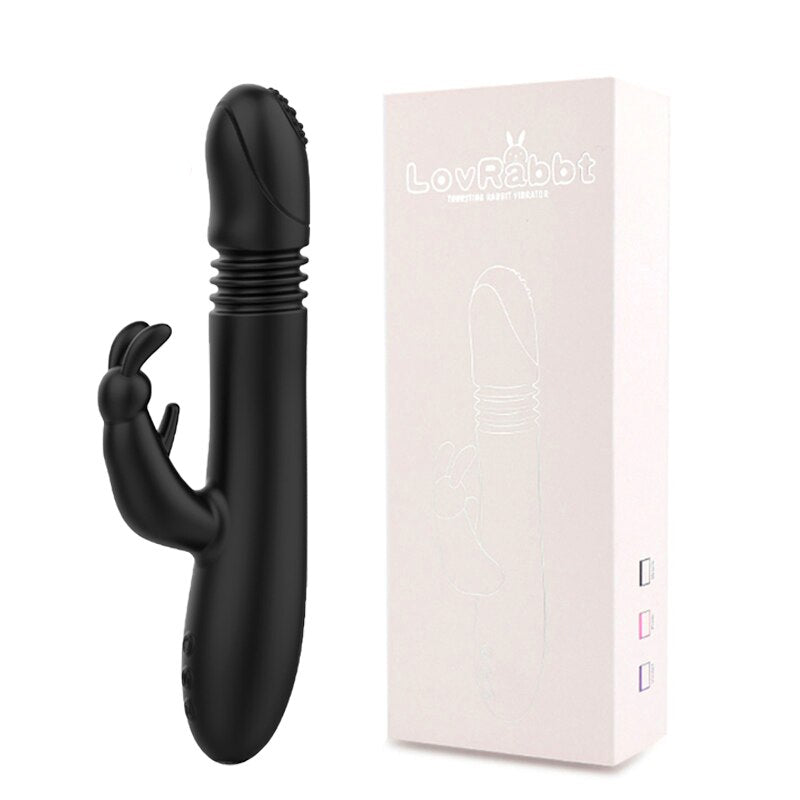 Telescopic Rabbit Rotating Heating G-Spot Dildo Vibrator Anal Clit Stimulator Female Masturbation Sex Toy for Women