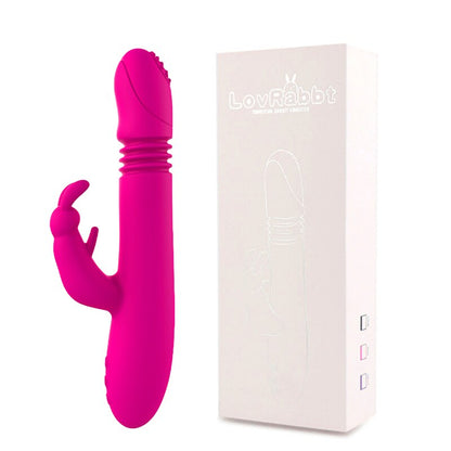 Telescopic Rabbit Rotating Heating G-Spot Dildo Vibrator Anal Clit Stimulator Female Masturbation Sex Toy for Women