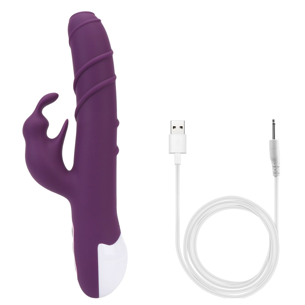 อุปกรณ์กระตุ้นคลิตอริสช่องคลอด G-Spot ดิ๊กสั่น ของเล่นทางเพศสำหรับผู้ใหญ่ มอเตอร์คู่ ของเล่นทางเพศสำหรับผู้หญิง เครื่องสั่นกระต่ายหมุนได้