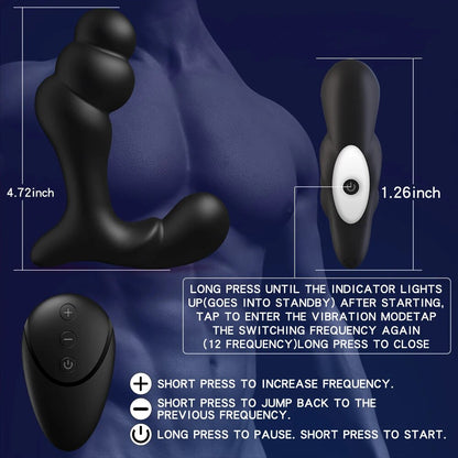 Vibrating Prostate Massager Anal การฝึกอบรม Butt ปลั๊ก12โหมดการสั่นสะเทือน G-Spot Vibrator Anal ลูกปัดกระตุ้นอุปกรณ์