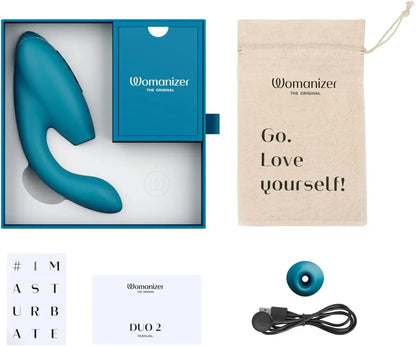 Womanizer Duo 10 โหมดการดูด & 14 ระดับความเข้มข้น อุปกรณ์กระตุ้นความรู้สึกทางเพศสำหรับกระตุ้นคลิตอริสและจุด G ชาร์จแม่เหล็ก IPX7