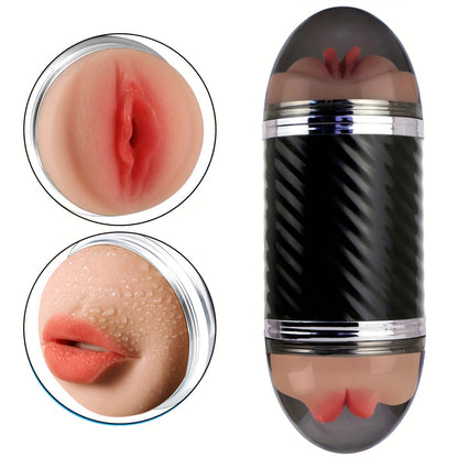 2 In1 Male Masturbators With Vibration Modes Stimulator Double-Side Pocket Pussy Toy Realistic Texture Male Masturbation Cup Silicone Hand Free Stroker Sex Toy